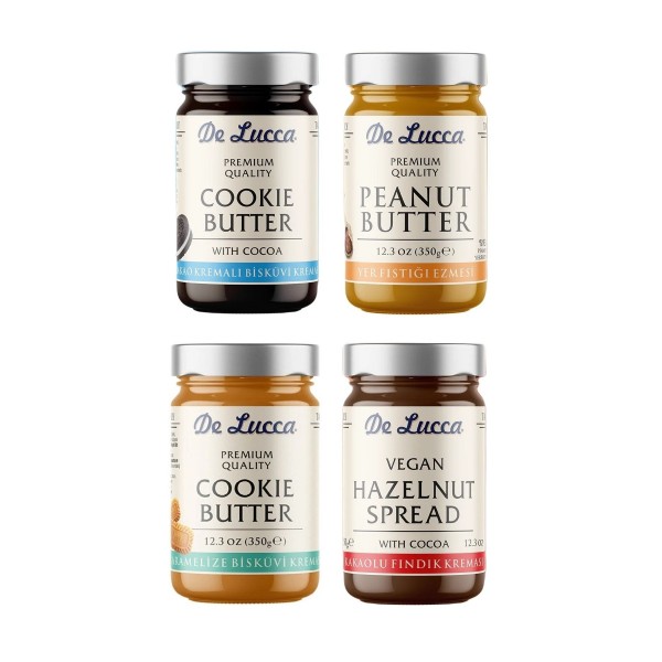 4'lü Ezme Ve Krema Seti - Fıstık Ezmesi, Kakaolu Ve Karamelize Bisküvi Kreması, Kakaolu Fınd